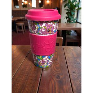 Lilly Pulitzer Ceramic Travel Mug With Silicone Lid & Sleeve Floral Design